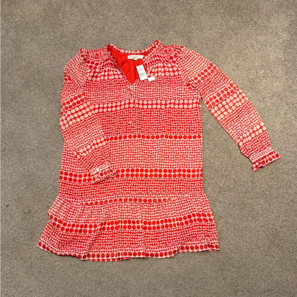 LOFT Red and White Polka Dot Midi Dress